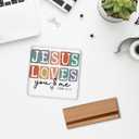 Christian Desk Decor, Jesus Loves You and Me Bible Verse Acrylic Plaque Sign for Home Office Prayer Room Desk Tabletop Decor, Christian Jesus Gifts for Women Men, 4x4 Inch