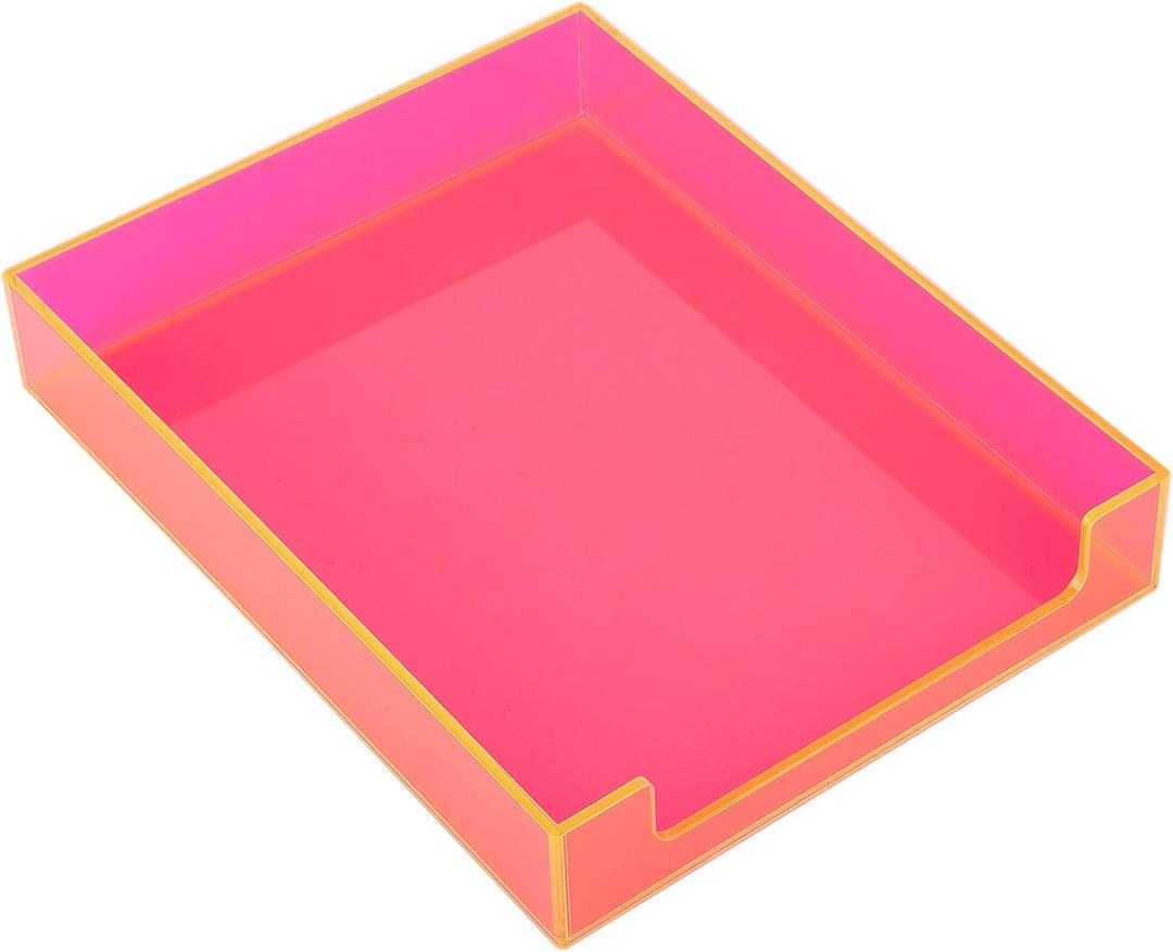 Paper Tray Acrylic File Organizer for Desk Letter Tray Desk Organizer Document Holder Sorter Storage for A4 Office Supplies Magazines, 13.8x10.6x2.4 Inches, Neon Pink