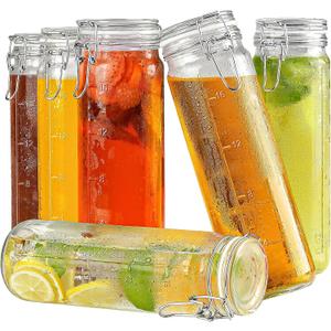 Folinstall [Upgrade] 6 Pack 20 oz Glass Jars with Airtight Lids for Vanilla Extract, Leak proof Glass Juice Bottles with Lids(600ml) with Silicone Seal for Water, Drink, Milk, Ice tea