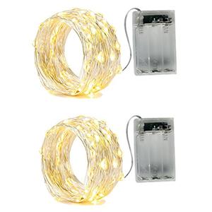 BXROIU 2 x 20LEDs Fairy Lights Battery Operated, Silver Wire 2 Mode Chains String Lights for Bedroom Christmas Party Decoration (Warm White, 6.6)