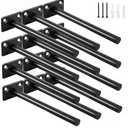 12 Pcs 6" Black Solid Steel Floating Shelf Bracket Blind Shelf Supports - Hidden Brackets for Floating Wood Shelves - Concealed Blind Shelf Support – Screws and Wall Plugs Included