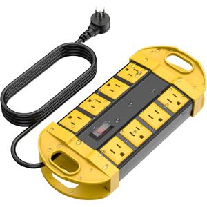 CCCEI Outdoor Power Strip Weatherproof with 8 Plug, Waterproof Extension Cord with Multiple Outlets, Christmas Exterior Garden Yard Surge Protector 6FT. (Yellow)