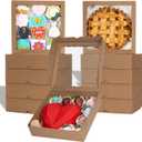 TEMLQPACK 50pcs 9x9x2.5 Inch Brown Bakery Boxes with Window, Pie, Cookies, Chocolate Covered Strawberries, Breakable Heart, Charcuterie Boxes for Christmas