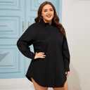 Women's Button Down Shirt Dress - Long Sleeve Business Casual Office V Neck Midi Tunic Tshirt Dress (No Pocket) Large