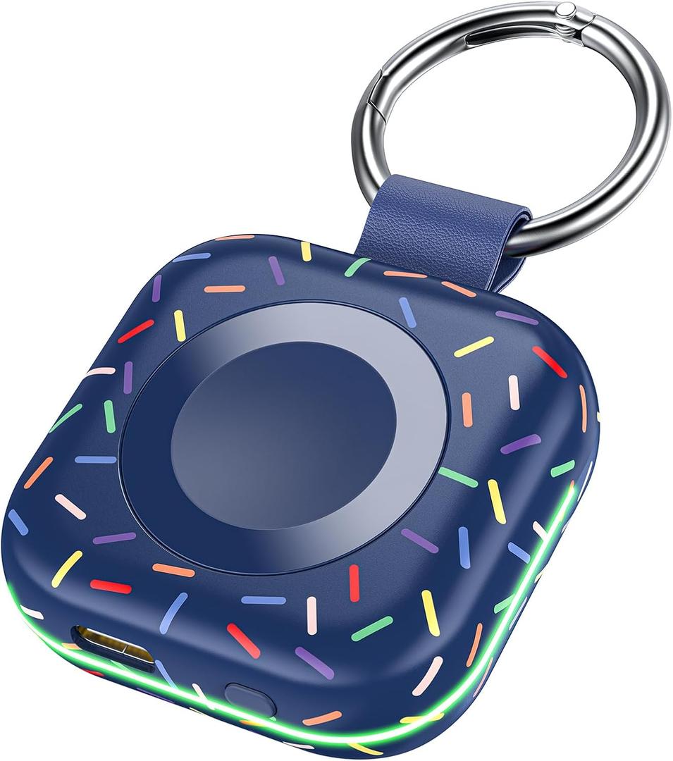 Portable Charger for Apple Watch 10 ,Wireless Magnetic Mini iWatch Charger 1200mAh Power Bank Travel Keychain Accessories Smart Watch Charger for Apple Watch 10/9/8/7/6/SE/5/4/3/2/1/UItra/UItra 2 (Colorful Navy Blue)