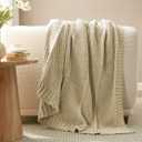 Amlie Home Chenille Knit Throw Blanket for Couch, Chevron Texture Decorative Soft Blanket for Sofa, Bed & Chair, 50"x60", Beige
