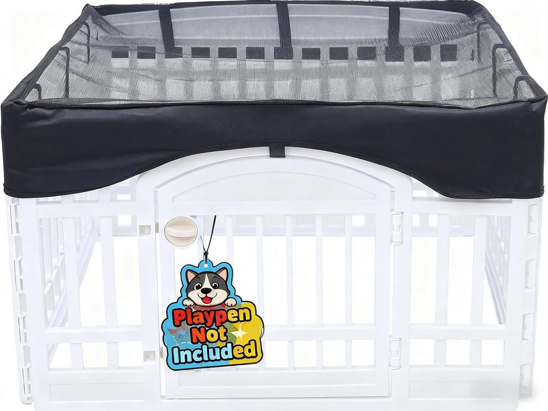 Dog Playpen Mesh Top Cover,[Play Pen Not Included] Fits 36" Inch Pet Playpen with 4 Panelsï¼ŒDog Cage Covers Puppy Play Pen Cover,Indoor/Outdoor Use,Easy to fold for Portability