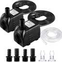 CWKJ Fountain Pump, 2 Packs 400GPH(25W 1500L/H) Submersible Water Pump, Durable Outdoor Fountain Water Pump with 6.5ft Tubing (ID x 1/2-Inch), 3 Nozzles for Aquarium, Pond, Fish Tank, Water Pump