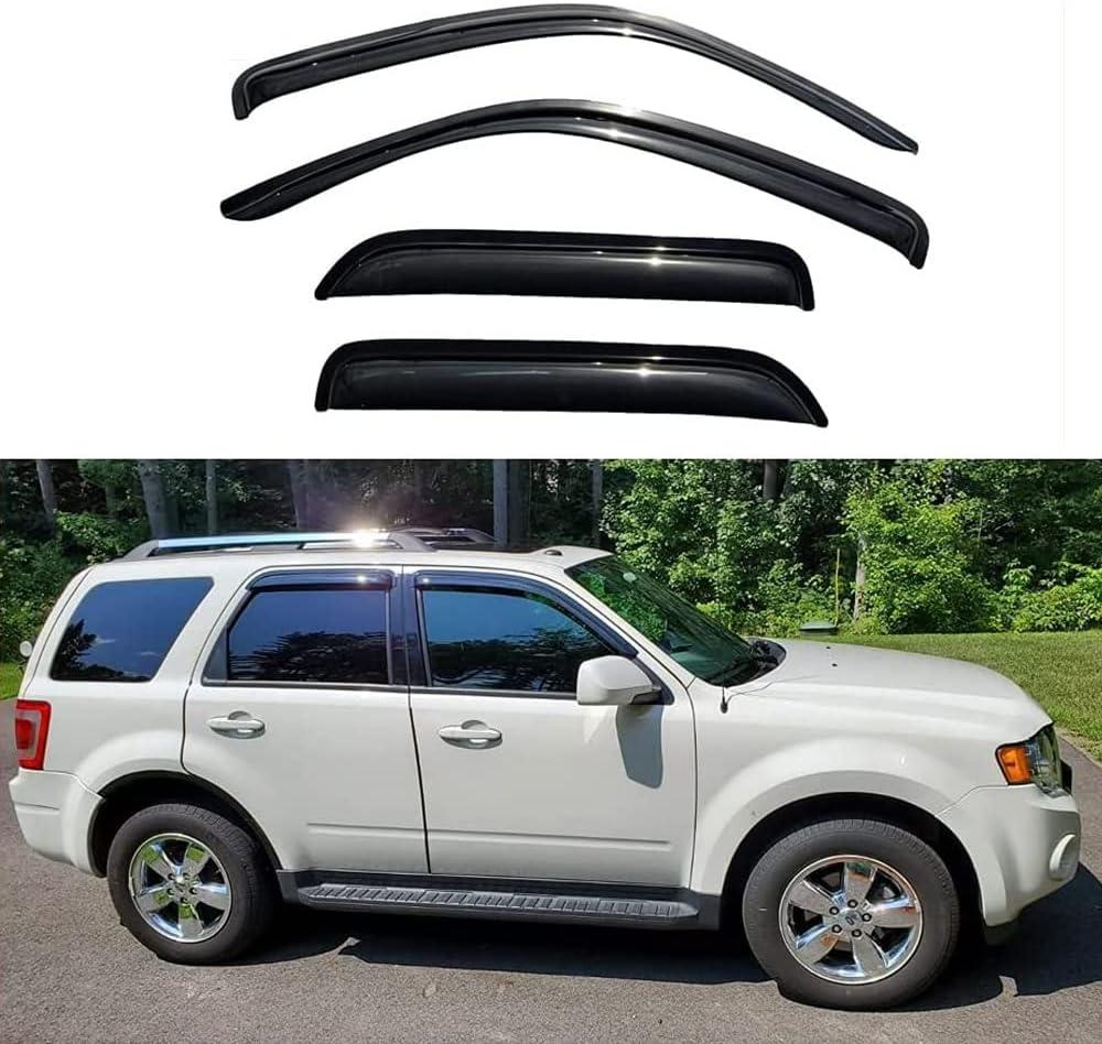 94059 4pc Window Wind Delfector, Outside Mount Tape-On Rain Deflector Guards Set, Window Visor fit for 2001-2012 Ford Escape 2008-2011 Mazda Tribute 2005-2011 Mercury Mariner