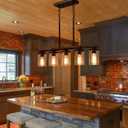 Farmhouse Dining Room Light Fixture, 2026 Upgrade 5-Light Pendant Lights Kitchen Island Lighting, 32.4" Black Farmhouse Chandeliers for Dining Room Chandelier Over Table with Wood Clear Glass Shade