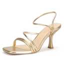 Viciously Vixen Women's Strappy Kitten Heels Square Open Toe Sandals Party Wedding Ankle Strap Shoes, Gold, 6