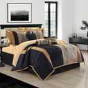 Stratford Park Elegant Black and Gold Comforter Set King Size, Striped,15 Piece Room-in-A-Bag, Jacquard Bedding Set, All Season, Matching Decorative Pillows, Pillow Sham, Curtains
