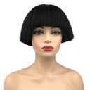 Aimole Short Yaki Straight Synthetic Wigs Black Mushroom Head Wig Bowl haircut Wigs Bob Natural Black (1B Black)