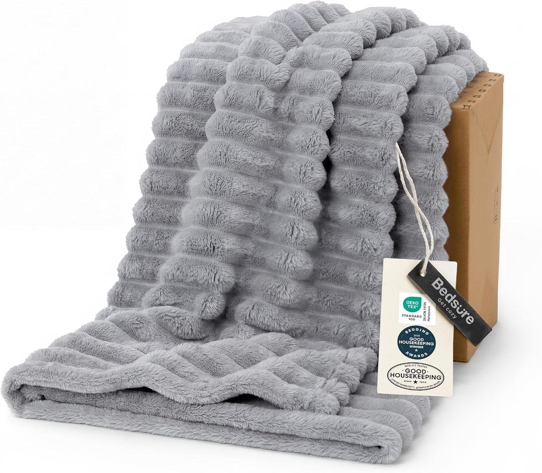 Bedsure GentleSoft Grey Throw Blanket for Couch - Cozy Soft Blankets for Women, Cute Small Fleece Throws for Girls, Light Grey, 50x60 Inches