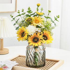 Fake Flowers Artificial Sunflowers with Vase, Faux Silk Flowers Plants for Home Office Decorations, Kitchen Dining Table Decor, Farmhouse Centerpiece Table Decoration (Yellow)