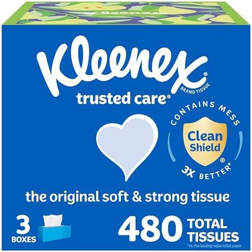 Kleenex Trusted Care Facial Tissues, 3 Flat Boxes, 160 Tissues per Box, 2-Ply (480 Total), Packaging May Vary 2 Pack