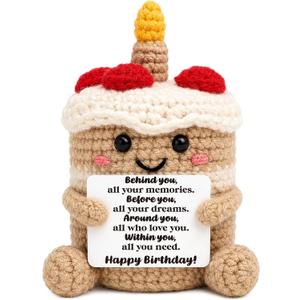 Mini Happy Birthday Gifts for Women Sister Positive Handmade Crochet Cake, Compact