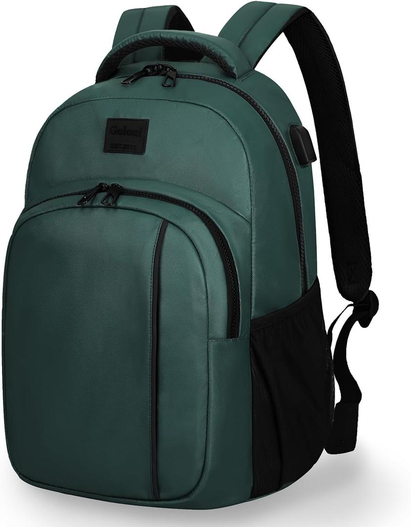 Goloni 15.6 Travel Laptop Backpack with USB Charging Port, Men Man Women Back Pack,Work,Casual College,High Schol Book Bag for Teens Lightweight Waterproof Casual Notebook Bag,Green