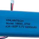 AOLIKES 3.7v 5200mAh 18650 1s2p Rechargeable Lithium-ion Battery with Jst PH2.0/3P Connector Plug Wires / 5C Cells, Support Fast Charging
