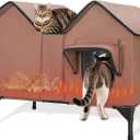 Extra Large Heated Outdoor Cat House Weatherproof, Insulated Outdoor Heated Cat House for Outside with Heater, Elevated Outdoor Feral Cat Shelter for Multiple Cats Small Dogs (Brown, XL)