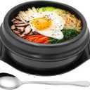 Laffoonparts Korean Stone Pot Set with Tray , Ceramic Bowl for Bibimbap and Soup, No Lid (1100 ML (37 OZ))