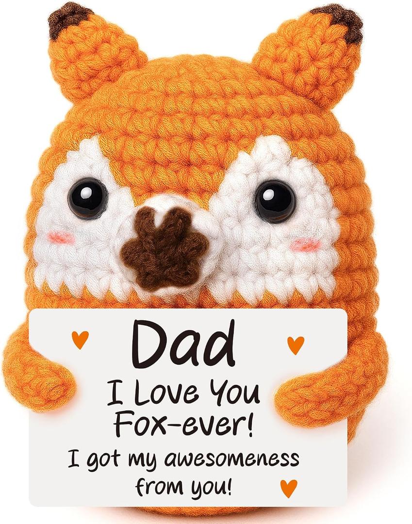 Fathers Day Dad Gifts from Daughter Son Kids, First Fathers Day New Dad Gifts for Daddy Stepdad Bonus Dads, Father Birthday Gift, I Love You Gift for New Daddy, Funny Handmade Crochet Animal Fox