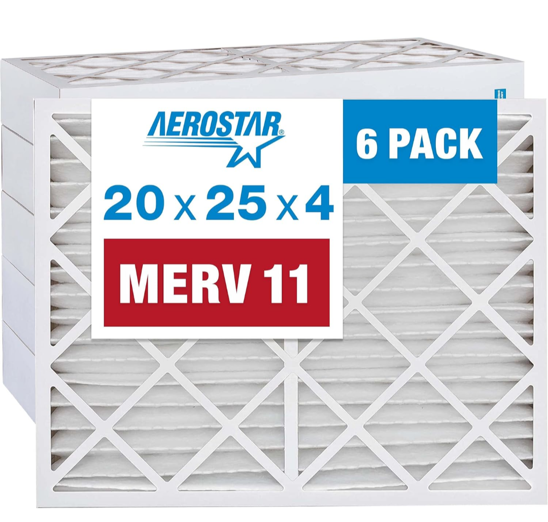 Aerostar 20x25x4 MERV 11 Pleated Air Filter, AC Furnace Air Filter, 6-Pack (Actual Size: 19 1/2"x24 1/2"x3 3/4")