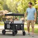 4 Seater Wagon Stroller for Kids, Collapsible Wagon Stroller with Removable Canopy, Foldable Stroller Wagon with Seat and Storage Pocket for Baby Toddlers Black