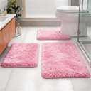 Shaggy Bathroom Rugs Set Plush Velvet Bath Rugs Non-Slip Bath Mat Set 3 Piece, Washable Mats, Absorbent Shaggy Rugs Super Soft U-Shaped Toilet Rug, Bathroom Carpets for Bathroom, Tub, Shower (Light Pink, 24x16+32x20+20x20U
