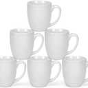 16 OZ White Stoneware Mugs Set of 6, Large Ceramic Coffee Cups with Handle, Porcelain Mugs for Latte, Milk, Tea and Juice