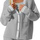 Nirovien Womens Oversized Cardigan Sweaters Button Down Knit Fall Sweater Long Sleeve Striped Coats (Gray) S