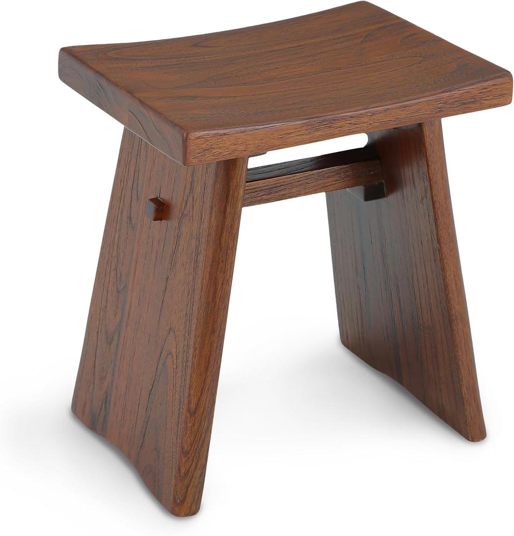 StrongTek Teak Shower Stool, 18-Inch Solid Teak Wood Bath Seat Bench for Bathroom, Spa & Home, Ergonomic Curved Seat, Water-Resistant, 350 lbs Capacity, Stable Structure & Smooth Finish, Dark Brown