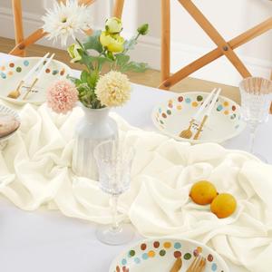 Horbaunal 2 Pack Ivory Chiffon Table Runners 10FT Sheer Chiffon Runner 29x120 Inches Romantic Boho Rustic Table Runner for Wedding Party Bridal Baby Shower Table Decorations