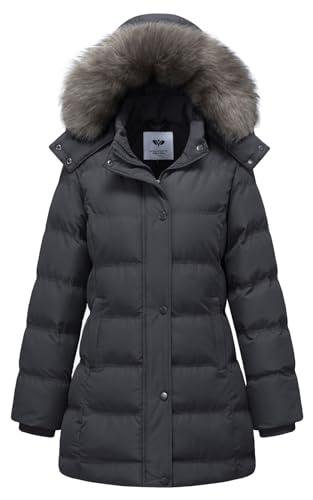 GGleaf Women's Winter Thicken Coats Warm Snow Jacket with Removable Fur Hood Fashions Long Puffer Jacket Dark Grey Large