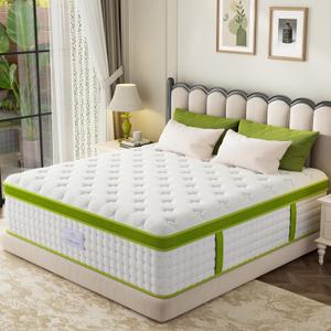 Onlylucky 14 Inch King Size Mattress, Firm King Mattress in a Box, Cooling Gel Memory Foam Hybrid Mattresses with Quiet Pocket Springs for Pressure Relief, Motion Isolation, Fit All Bed Frame (White)