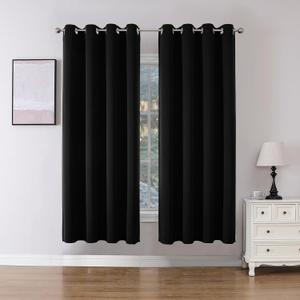 Joydeco Blackout Curtains 72 Inch Length 2 Panels Set, Thermal Insulated Long Curtains& Drapes 2 Burg, Room Darkening Grommet Drapes for Bedroom Living Room Window (Black, W52 x L72 Inch)