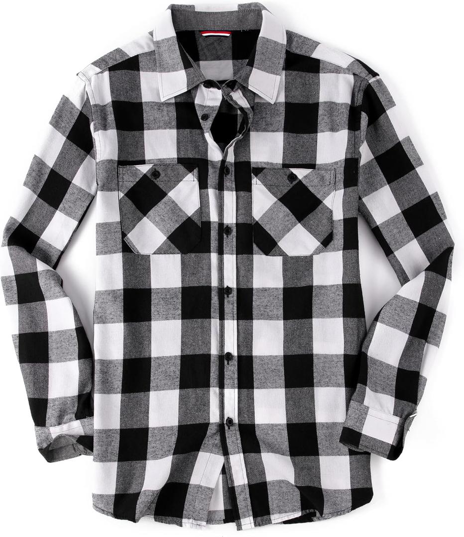 Flannel Shirt for Men Button Down Regular Fit Mens Flannel Shirt Long Sleeve Casual Plaid Flannel Shirt (X-Large, White/Black)