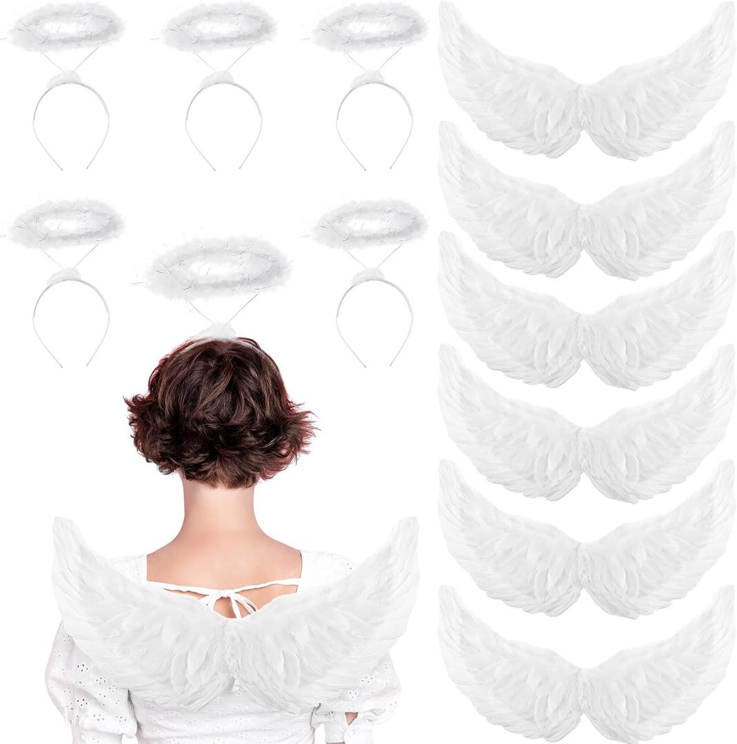 SATINIOR 12 Pcs Angel Wings and Headband for Women Angel Costume Adult for Halloween Christmas Cosplay Party, Small Size(White)