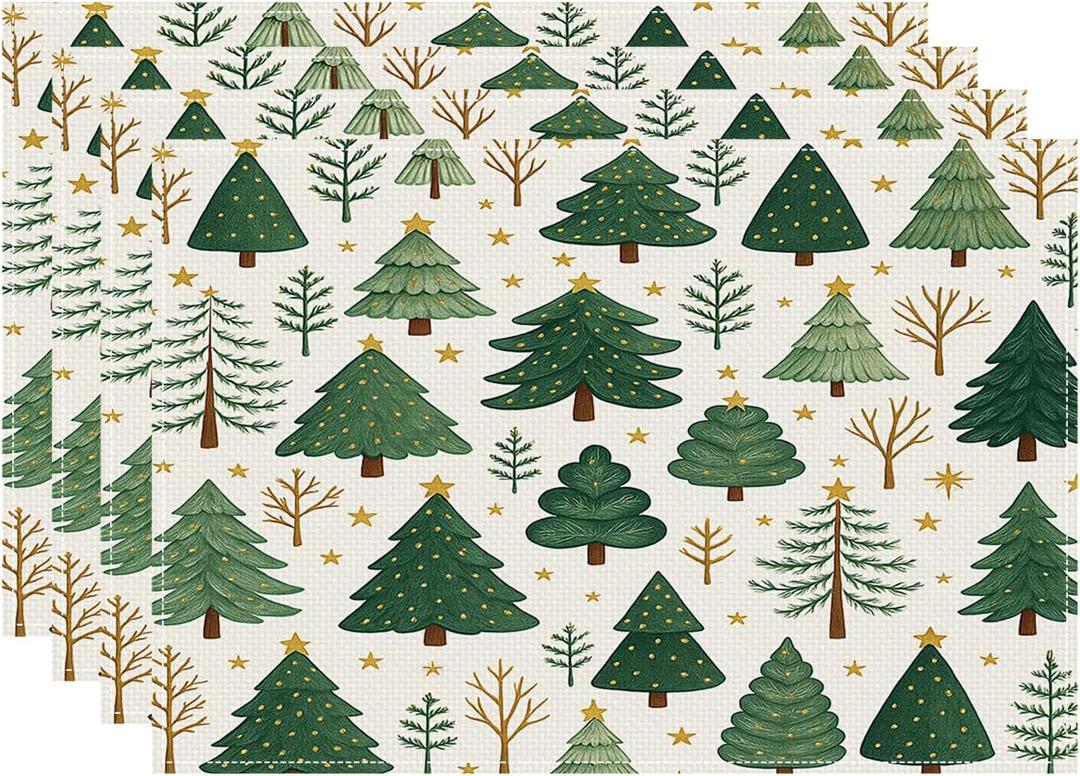 Snowman Cardinals Trees Christmas Placemats, 12x18 Inch Seasonal Winter Xmas Holiday Washable Table Mats Set of 4, Thanksgiving Party Kitchen Dining Decoration (Christmas Day -2, 12x18)