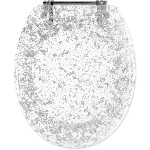 Navaris Standard Toilet Seat  Universal Toilet Seat 42 x 36 x 4.5 cm Resin Grey Glitter Design  Toilet Seat (Silver)