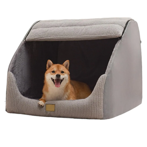 Large Dog House Indoor, Soft Plush Dog Cave Bed Covered Dogs Bed with Fluffy Washable Cushion, Portable Dog/Cat Pet Tent House for Small Medium Dogs (Grey, Large)