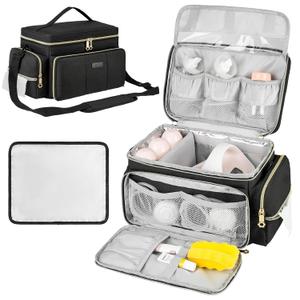 Breast Pump Bag Compatible with Spectra S1 and S2 with Insulated Compartment, Breast Pump Storage Bag with Water Resistant Mat for Pumping Essentials, Black, Bag Only