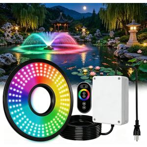 Pond Fountain Aerator Lights RGBW 20000LM LED Fountain Light with 100FT Power Cord AC 120V, 100ft Cable with Controller IP68 Waterproof,Wireless Sync Control with Most Pond Aerators