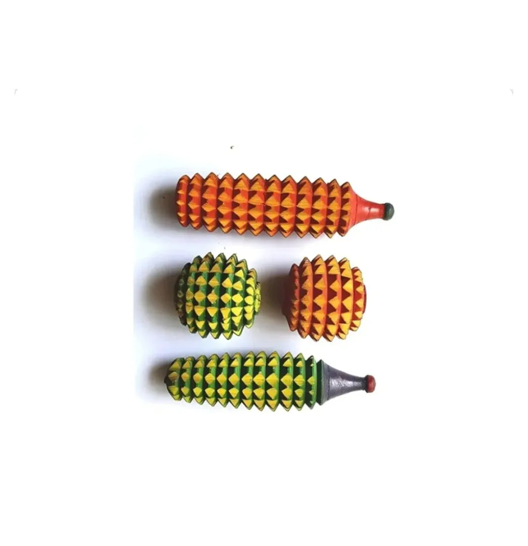 Wooden Acupressure Massager Combo Set, Manual Handheld Full Body Massage Tool for Pain Relief, 2 Karela Rollers and 2 Ball Massagers