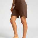 Soothfeel Women's 7" Athletic Running Long Shorts with Pockets High Waisted Bermuda Shorts for Women Workout Walking Casual (Black, M)