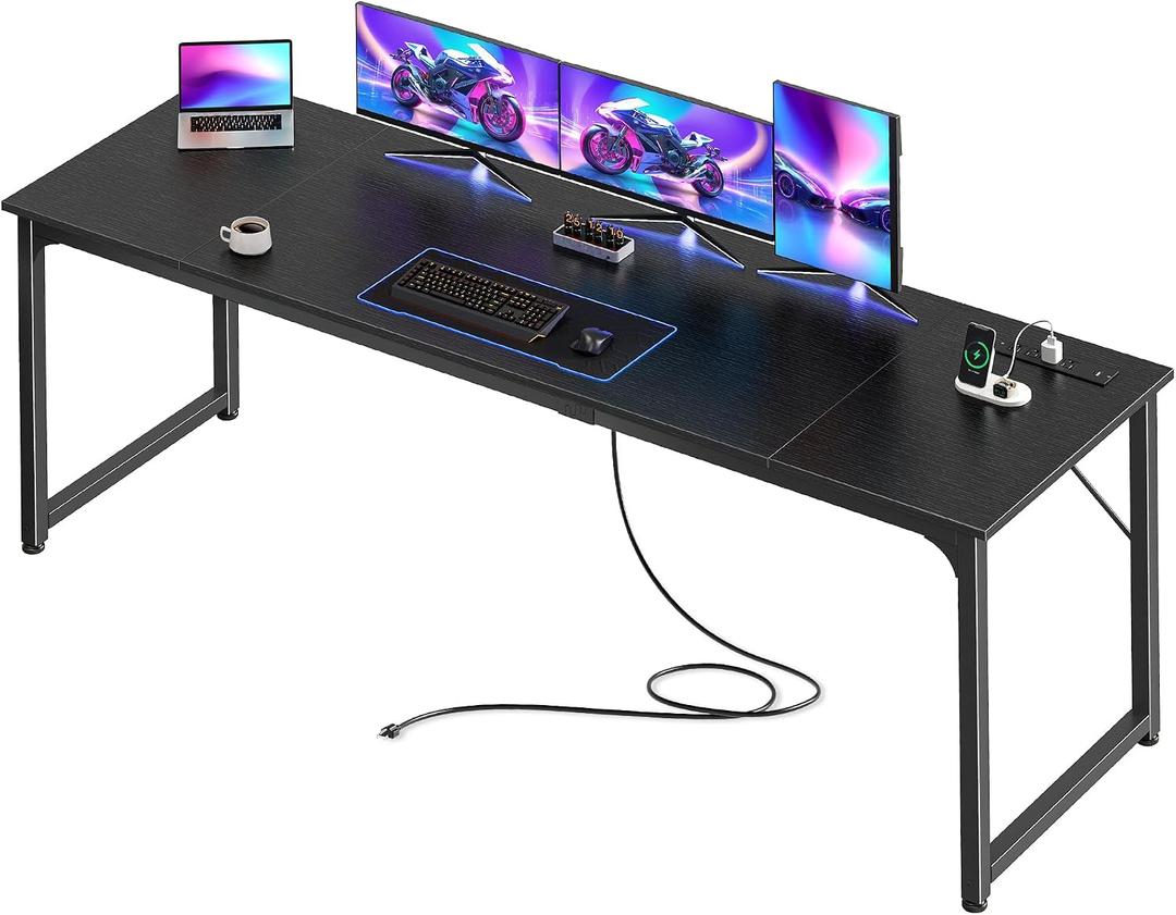 PRAISUN 80 X 24 Inch Office Computer Desk with Power Outlets and USB-C Port, Larger and Longer Gaming Desk, for Home Office, Study, Writing Work from Home Table, Metal Frame, Black