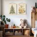 Boat Wades Gold Christmas Tree Ball Wall Art Poster Hanger Frame, Rustic Christmas Decor, Holiday Winter Xmas Bauble Tree Floral Wall Decor for Home Living Room Bedroom, 12x16 Inch Set of 2