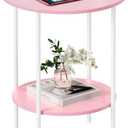 Side Table,Round End Table with 2 Storage Shelves| Compact Side Tables for Living Room, Couch, Gym, Office & Bedroom | Narrow Accent Table as Space-Saving Small Bedside Table 18x18x22in(Pink)