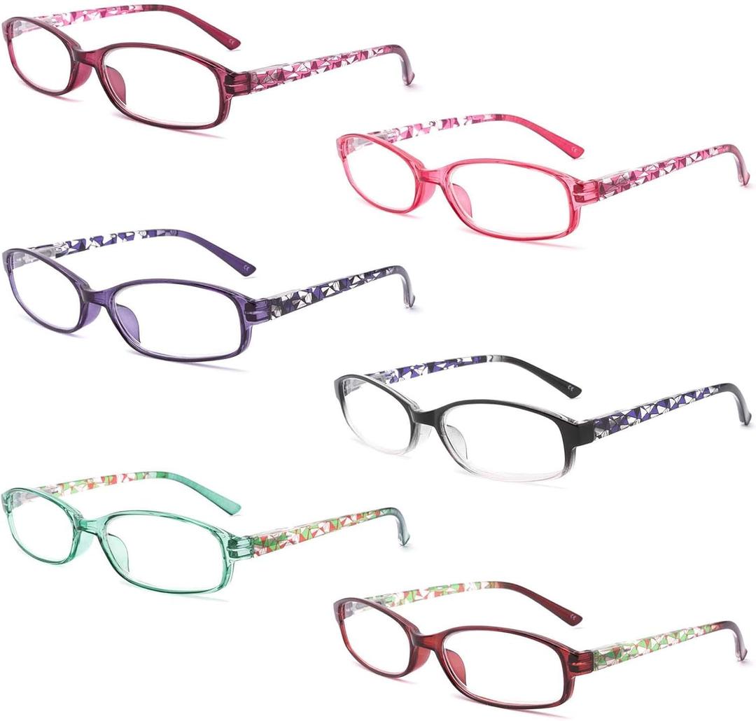 6 Pack Reading Glasses Blue Light Blocking,Fashion Ladies Spring Hinge Readers with Pattern Print,Anti Glare UV Eyeglasses for Women 0.75