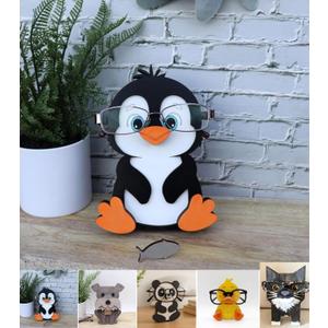 Wooden Eyeglass Holder Display Stand Creative Cute Animal Glasses Holder Dog Giraffe Handmade Creative Sunglasses Display for Desktop Accessory, Home Office Decor, Birthday and Christmas Gift (Penguin)